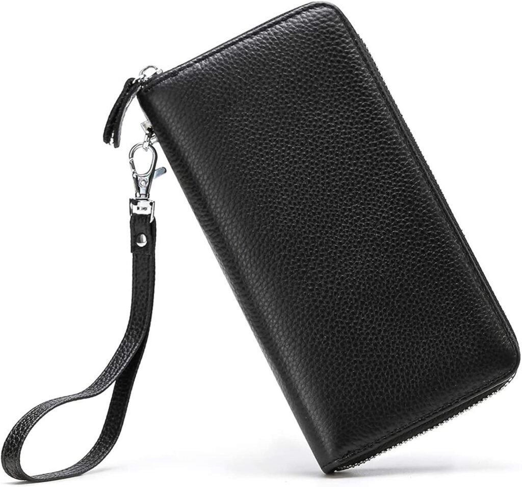 Womens Wallet RFID Blocking Genuine Leather Zip Around Wallet Clutch Wristlet Travel Long Purse for Women