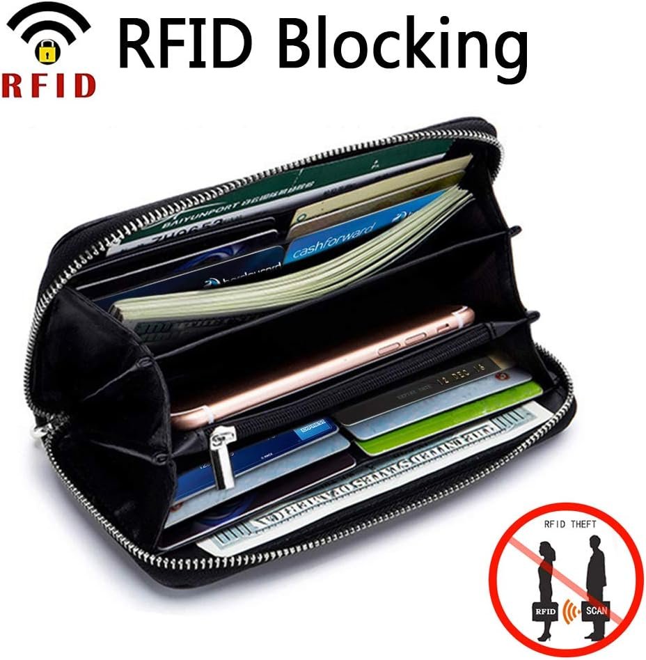 Womens Wallet RFID Blocking Genuine Leather Zip Around Wallet Clutch Wristlet Travel Long Purse for Women