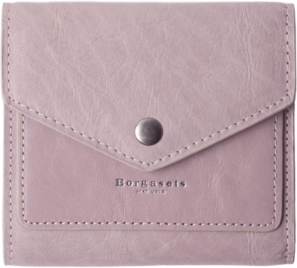 Borgasets Small Wallet for Women Genuine Leather RFID Blocking Card Holder Organizer Pocket Compact Bifold Ladies Mini Purse