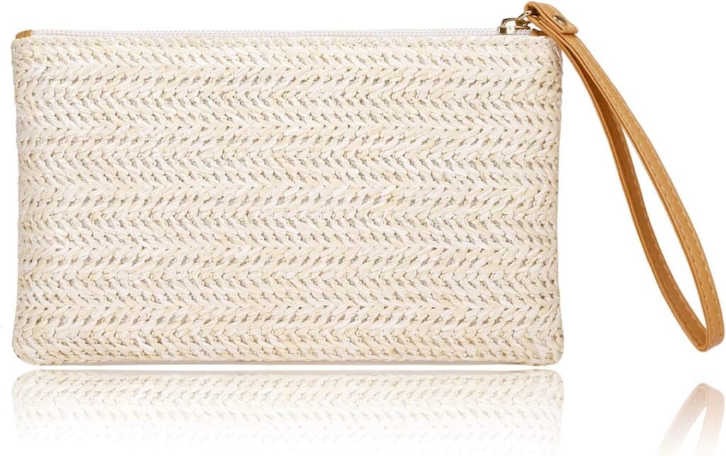 COOKOOKY Womens Straw Clutch Bag Bohemian Summer Beach Straw Purse Zipper Wristlet Wallets for Women